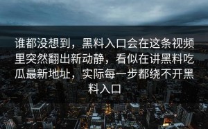 谁都没想到，黑料入口会在这条视频里突然翻出新动静，看似在讲黑料吃瓜最新地址，实际每一步都绕不开黑料入口