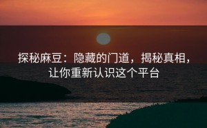 探秘麻豆：隐藏的门道，揭秘真相，让你重新认识这个平台