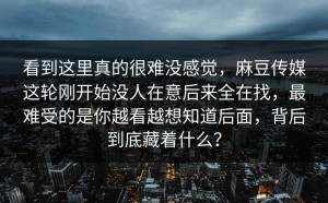 看到这里真的很难没感觉，麻豆传媒这轮刚开始没人在意后来全在找，最难受的是你越看越想知道后面，背后到底藏着什么？