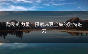 隐秘的力量：探索麻豆全集的独特魅力