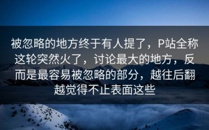 被忽略的地方终于有人提了，P站全称这轮突然火了，讨论最大的地方，反而是最容易被忽略的部分，越往后翻越觉得不止表面这些
