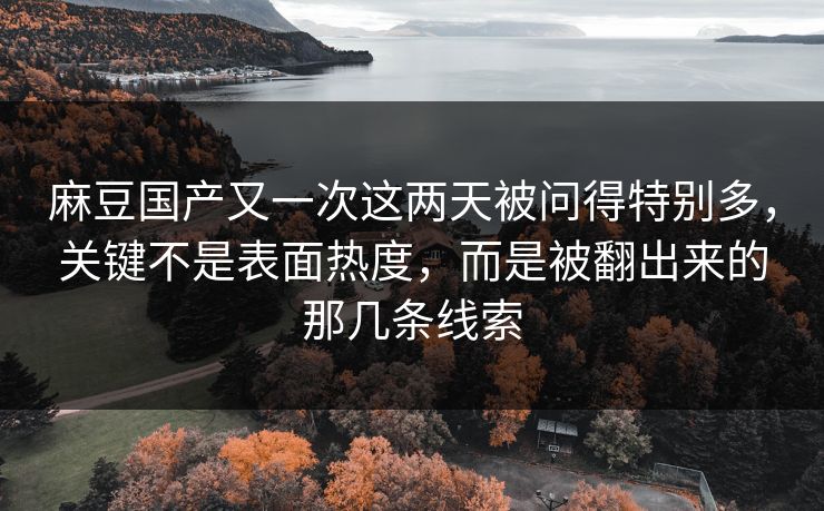 麻豆国产又一次这两天被问得特别多，关键不是表面热度，而是被翻出来的那几条线索